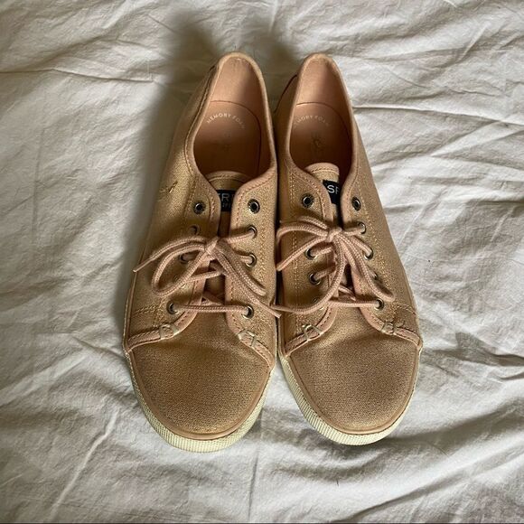 🍄 Sperry Preppy Gold and Pink Shoes - Picture 1 of 7